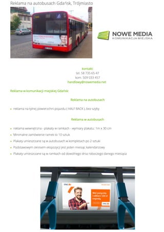 Reklama w autobusach Gdańsk tel. 509 033 457