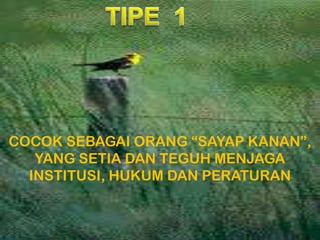 COCOK SEBAGAI ORANG “SAYAP KANAN”,
YANG SETIA DAN TEGUH MENJAGA
INSTITUSI, HUKUM DAN PERATURAN
 