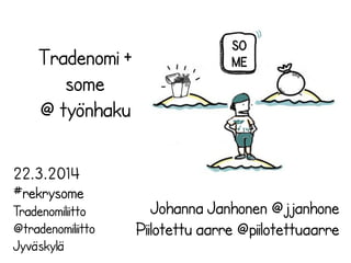 Tradenomi +
some
@ työnhaku
Johanna Janhonen @jjanhone
Piilotettu aarre @piilotettuaarre
22.3.2014
#rekrysome
Tradenomiliitto
@tradenomiliitto
Jyväskylä
 