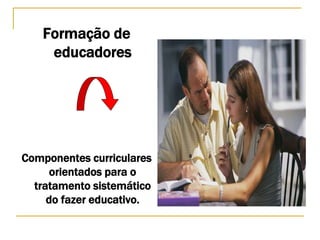 Formação de
educadores
Componentes curriculares
orientados para o
tratamento sistemático
do fazer educativo.
 