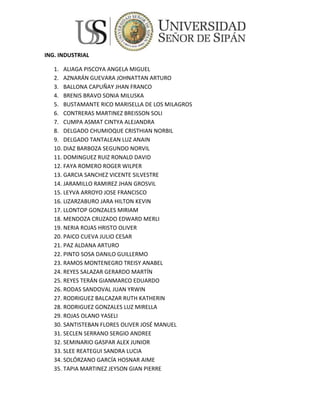 Relación de ingresantes
