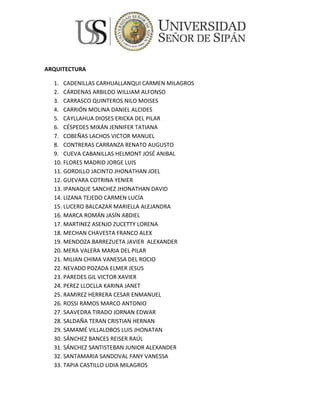 Relación de ingresantes
