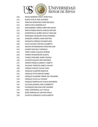 127   Estatal   CEN MANUEL FRANCISCO BURGA PUELLES        YAMUNAQUE SAMAME ALEXIS
128   Estatal   CEN MANUEL FRANCISCO BURGA PUELLES     LLONTOP GUTIERREZ EVERT JOEL
129   Estatal   CEN MANUEL FRANCISCO BURGA PUELLES        VERA SIRLOPU NOELI JASMIN
130   Estatal       CEN MANUEL SEOANE CORRALES              ACOSTA VELASQUEZ ALCI
131   Estatal       CEN MANUEL SEOANE CORRALES                SAMAMÈ FLORES JOEL
132   Estatal       CEN MANUEL SEOANE CORRALES               CHUNGA TELLO MIRELLI
133   Estatal       CEN MANUEL SEOANE CORRALES            ROJAS MEGO MIGUEL ANGEL
134   Estatal       CEN MANUEL SEOANE CORRALES        DIAZ PUICON KATHERINE CRISTHEL
135   Estatal      CEN MARIANO MELGAR VALDIVIEZO         CHUZON QUEVEDO JHONATAN
136   Estatal      CEN MARIANO MELGAR VALDIVIEZO        VALLEJOS BRAVI BETTSY PAOLA
137   Estatal      CEN MARIANO MELGAR VALDIVIEZO        QUISPE VÁSQUEZ MARIO CELSO
138   Estatal      CEN MARIANO MELGAR VALDIVIEZO          RUFASTO PEDRAZA ROMARIO
139   Estatal      CEN MARIANO MELGAR VALDIVIEZO         SAAVEDRA MOLOCHO MONICA
140   Estatal           CEN MATER ADMIRABILIS         HERNANDEZ DAMIAN ROGER SMITH
141   Estatal           CEN MATER ADMIRABILIS            RAMOS MEDINA CESAR ALEXIS
142   Estatal           CEN MATER ADMIRABILIS         SERQUEN DAMIAN PAULA VIOLETA
143   Estatal           CEN MATER ADMIRABILIS               ESPICHE PAYCAN JOSEPH
144   Estatal           CEN MATER ADMIRABILIS               CARRANZA BANCES KELLY
145   Estatal           CEN MATER ADMIRABILIS         DIIAZ ESPINOZA DENNIS ALBERTO
146   Estatal           CEN MATER ADMIRABILIS            BOYER ZURITA BRAYAN ALEXIS
147   Estatal           CEN MATER ADMIRABILIS              RAMIREZ TAPIA ERICK JEAN
148   Estatal           CEN MATER ADMIRABILIS             SANCHEZ SAMILLAN ANYELA
149   Estatal           CEN MATER ADMIRABILIS             MEDINA DIAZ JUNIOR ALEXIS
150   Estatal           CEN MATER ADMIRABILIS                COTRINA ESTELA BORIS
151   Estatal    CEN NICANOR DE LA FUENTE SIFUENTES        PERALTA FERNANDEZ LINDA
152   Estatal    CEN NICANOR DE LA FUENTE SIFUENTES      SANDOVAL CESPEDES SANDRA
153   Estatal           CEN NICOLAS LA TORRE               ISUIZA SANCHEZ EVI RUDIO
154   Estatal           CEN NICOLAS LA TORRE               SALAS CUBAS EDWIN YOEL
155   Estatal           CEN NICOLAS LA TORRE              GOICOCHEA ROJAS MARLENE
156   Estatal           CEN NICOLAS LA TORRE              CUEVA GARCIA LUIS ANTONIO
157   Estatal           CEN NICOLAS LA TORRE                 CORREA HOYOS ANTONY
158   Estatal   CEN Nº 11024 JOSE QUIÑONES GONZALES         ÑIQUEN TARRILLO JANETH
159   Estatal   CEN Nº 11024 JOSE QUIÑONES GONZALES       QUISPE MAZA DIRCEU NICKO
160   Estatal       CEN Nº 11521 MARIA DE LOURDES        CORONEL SANDOVAL YULIANA
161   Estatal       CEN Nº 11521 MARIA DE LOURDES         VITON ANDIA LESLYE KARINA
162   Estatal       CEN Nº 11521 MARIA DE LOURDES          SUYON IMAN MARIA SUSANA
163   Estatal       CEN Nº 11521 MARIA DE LOURDES      ORILLO DELGADO AGISELA SARAI
164   Estatal       CEN Nº 11521 MARIA DE LOURDES     SOLIS AGAPITO LESLIE STEDHANIE
165   Estatal      CEN NUESTRA SEÑORA DE FATIMA           PUERTAS SALAS BEATRIZ DE
166   Estatal      CEN NUESTRA SEÑORA DE FATIMA          IZQUIERDO PALACIOS JOSELIN
167   Estatal      CEN NUESTRA SEÑORA DE LA PAZ          MANAYAY DE LA CRUZ CLAUDIA
168   Estatal      CEN NUESTRA SEÑORA DE LA PAZ               QUIROZ JOSUE DANIEL
169   Estatal     CEN NUESTRA SEÑORA DEL ROSARIO        BUSTAMANTE TORRES KRISTHEL
170   Estatal     CEN NUESTRA SEÑORA DEL ROSARIO          CURO CAICEDO GABY LISSET
171   Estatal     CEN NUESTRA SEÑORA DEL ROSARIO      PIEDRA TORRES ANDREA MIRELLY
172   Estatal     CEN NUESTRA SEÑORA DEL ROSARIO         PARDAVE VEDA MARIA NELIDA
173   Estatal     CEN NUESTRA SEÑORA DEL ROSARIO        LEON JUAREZ LORENA NOHELIA
174   Estatal     CEN NUESTRA SEÑORA DEL ROSARIO             QUIÑONES TAFUR TRACY
175   Estatal     CEN NUESTRA SEÑORA DEL ROSARIO        GINTER MUÑOZ TATIANA LISSET
176   Estatal     CEN NUESTRA SEÑORA DEL ROSARIO      TORRES CHICOMA SUSY MILAGROS
177   Estatal     CEN NUESTRA SEÑORA DEL ROSARIO       HUAMANCHUMO DELGADO MARIA
178   Estatal     CEN NUESTRA SEÑORA DEL ROSARIO        GALLARDO VELEZ LADY MARUJA
179   Estatal     CEN PARROQUIAL FE Y ALEGRIA Nº 28         SERRATO CAQUIES VILMA
180   Estatal     CEN PARROQUIAL FE Y ALEGRIA Nº 28        MORE TORRES ALEXANDER
181   Estatal     CEN PARROQUIAL FE Y ALEGRIA Nº 28       JABO SANTOS ROBERT JEAN
182   Estatal     CEN PARROQUIAL FE Y ALEGRIA Nº 28     INOÑAN CASTAÑEDA ERIKA DEL
183   Estatal     CEN PARROQUIAL FE Y ALEGRIA Nº 28        CHUMACERO INOÑAM OLGA
184   Estatal           CEN PEDRO RUIZ GALLO           ISIQUE ÑIQUEN CRISTIAN MICHEL
185   Estatal           CEN PEDRO RUIZ GALLO                 ZARPAN CHAPOÑAN LUIS
186   Estatal           CEN PEDRO RUIZ GALLO              CABREJOS QUESQUEN JUAN
187   Estatal           CEN PEDRO RUIZ GALLO                QUIÑONES SERRAN FREDY
188   Estatal           CEN PEDRO RUIZ GALLO               CHAFLOQUE REQUE CESAR
189   Estatal            CEN RAMON CASTILLA               VASQUEZ ASNDOVAL MAXIMO
190   Estatal            CEN RAMON CASTILLA              REGALADO OTOLEAS YIANELLA
191   Estatal         CEN ROSA FLORES DE OLIVA        PARRREÑO PANTA JESUS MANUEL
192   Estatal         CEN ROSA FLORES DE OLIVA          CORONEL YOVERA CRISTOPHER
 