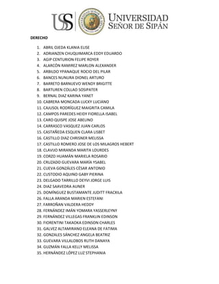 391   Particular               CEP SAN GABRIEL          LOYAGA CASTILLO ALVARO JESUS
392   Particular                CEP SAN ISIDRO            OLANO SAMPERTIGUI FIORELLA
393   Particular                CEP SAN ISIDRO           CUMBA PIZARRO CARLOS JESUS
394   Particular               CEP SAN JOAQUIN            SERNAQUE ADANAQUE MANUEL
395   Particular               CEP SAN JOAQUIN               MORE CIELO MIGUEL JOSE
396   Particular           CEP SAN JUAN BAUTISTA               RONCAL GUEVARA RUTH
397   Particular           CEP SAN JUAN BAUTISTA         VENEGAS BRAVO JUAN EDUARDO
398   Particular           CEP SAN LUIS GONZAGA            RUBIO CASTRO LUIGGI DANIEL
399   Particular           CEP SAN LUIS GONZAGA          SANCHEZ FLORES LUIS ANTONIO
400   Particular          CEP SAN VICENTE DE PAUL           GONZALES CORTEZ JULIANA
401   Particular          CEP SAN VICENTE DE PAUL          FERNÁNDEZ CLAVO KIMBERLY
402   Particular              CEP SANTA ANGELA                LUCUMI HORNA DOMINVK
403   Particular              CEP SANTA ANGELA                SALINAS VALDIVIA MARCIA
404   Particular           CEP SANTA MARIA REYNA          TENORIO PAIRAZAMAN RITA DE
405   Particular           CEP SANTA MARIA REYNA         JUAREZ MENESES MARIA JIMENA
406   Particular           CEP SANTA MARIA REYNA         PAZ TAVARA PIERINNA JOSEFINA
407   Particular           CEP SANTA MARIA REYNA                 FERBNANDEZ KATIA
408   Particular           CEP SANTA MARIA REYNA             CASTRO RUBIO STEFANNY
409   Particular             CEP SANTA TERESITA            SANCHEZ TAMARA RAY CESAR
410   Particular             CEP SANTA TERESITA                 BARRUETO CARDILLO
411   Particular     CEP SANTO TORIBIO DE MOGROVEJO     GRANADOS TORRES LUIS ALBERTO
412   Particular     CEP SANTO TORIBIO DE MOGROVEJO     SANDOVAL AHUMADA ALEJANDRO
413   Particular     CEP SANTO TORIBIO DE MOGROVEJO     FRANCIA MONTALVO CARLA SOFIA
414   Particular     CEP SANTO TORIBIO DE MOGROVEJO        IDROGO BACA EDGAR JOSEPH
415   Particular     CEP SANTO TORIBIO DE MOGROVEJO     RIVERA NUÑO KATHERIN FIORELLA
416   Particular              CEP SIMON BOLIVAR         AGUIRRE LOZADA DIEGO ENRIQUE
417   Particular              CEP SIMON BOLIVAR                ANGELES OLIVA ELMER
418   Particular            CEP SIR ISAAC NEWTON            AQUINO BUSTAMANTE LESLIE
419   Particular            CEP SIR ISAAC NEWTON           SANCHEZ LOZADA BRYAN ISIS
420   Particular                   CEP TRILCE             NUÑEZ OBREGON OSCAR BRIAN
421   Particular                   CEP TRILCE              ROMERO RODRIGUEZ SERGIO
422   Particular                   CEP TRILCE            MERA HURTADO RAFAEL AARON
423   Particular                   CEP TRILCE           ARBULU VASQUEZ JAVIER ALONSO
424   Particular                   CEP TRILCE            OLANO RESTUCCIA JOSE CARLOS
425   Particular          CEP VIRGEN DEL CARMEN           QUIÑONES PAZ JOSEPH BRYAN
426   Particular          CEP VIRGEN DEL CARMEN          CAMPOS DIAZ JANNIRA CRISTHEL
427    Estatal     CEPSAM N°10940 SAN ISIDRO LABRADOR         ALVARADO SILVA CARLOS
428    Estatal     CEPSAM N°10940 SAN ISIDRO LABRADOR           INOÑAN CUZO YANET
429   Particular           EMPRENDEDORES GAJEL          SAAVEDRA COLLANTES ARMANDO
430   Particular           EMPRENDEDORES GAJEL               HERRERA CERCADO CESAR
431   Particular           EMPRENDEDORES GAJEL            SOLIS VERA BRABIEL LEANDRO
432   Particular           EMPRENDEDORES GAJEL                SANTA CRUZ LOPEZ DANY
433   Particular           EMPRENDEDORES GAJEL          CARRILLO CLAVO DANIEL ENRIQUE
434   Particular         ESADE HISPANOAMERICANA         VALLE DURAND FERNANDO MIGUEL
435   Particular         ESADE HISPANOAMERICANA           HEREDIA MATEO INGRID ISABEL
436   Particular            I.E.P AMANCIO VARONA            VEGA BANDA ALEXIS ALDAIR
437   Particular            I.E.P AMANCIO VARONA        TARIFEÑO MONTERO MOISES ABEL
438   Particular   IEP GLORIOSO SAN VICENTE DE MOTUPE     LI SAAVEDRA DIEGO EDUARDO
439   Particular   IEP GLORIOSO SAN VICENTE DE MOTUPE       GONZÀLES CORTEZ RICHARD
440   Particular     IEP NUESTRO PATRON SAN AGUSTIN          CARRION MENDOZA CESAR
441   Particular     IEP NUESTRO PATRON SAN AGUSTIN        PARRA AQUINO JOSÈ MANUEL
442    Estatal       PNP MAYOR PNP FELIX TELLO ROJAS             DIAZ VALDEZ KAREN
443    Estatal       PNP MAYOR PNP FELIX TELLO ROJAS         QUIROGA TENORIO JUNIOR
444    Estatal       PNP MAYOR PNP FELIX TELLO ROJAS         ISERN PAZ JOSE MAURICIO
445    Estatal       PNP MAYOR PNP FELIX TELLO ROJAS       DIAZ JIMENEZ JHON ANTHONY
446    Estatal       PNP MAYOR PNP FELIX TELLO ROJAS         DURAND ASCENCIO ETHEL
 