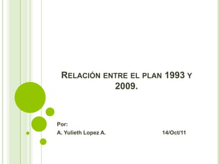Relación entre el plan 1993 y 2009. Por:  A. YuliethLopez A.                                     14/Oct/11 