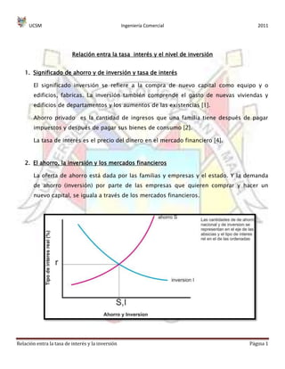 Relación entre la tasa interés y el nivel de inversión | DOCX