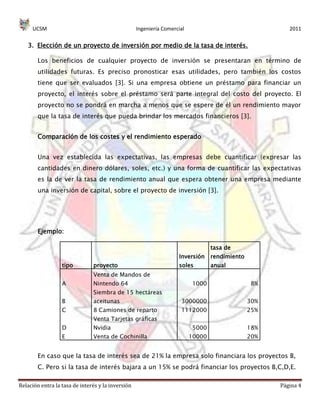 Relación entre la tasa interés y el nivel de inversión | DOCX