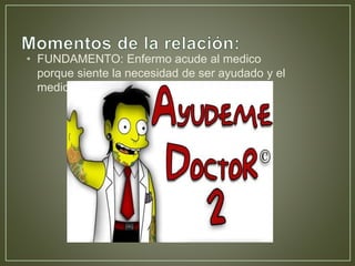 • FUNDAMENTO: Enfermo acude al medico 
porque siente la necesidad de ser ayudado y el 
medico es la persona indicada para hacerlo. 
 