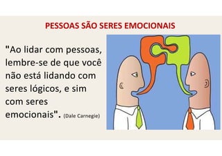"Ao lidar com pessoas,
lembre-se de que você
não está lidando com
seres lógicos, e sim
com seres
emocionais". (Dale Carnegie)
PESSOAS SÃO SERES EMOCIONAIS
 