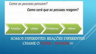 SOMOS DIFERENTES! REAÇÕES DIFERENTES!
CHAME O SUPER - HOMEM!!!
 