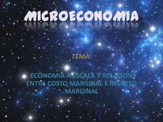 MICROECONOMIA

            TEMA:

 ECONOMIA A ESCALA Y RELACION
ENTRE COSTO MARGINAL E INGRESO
          MARGINAL
 