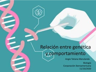 Relación entre genética
y comportamiento
Angie Tatiana Marulanda
Biología
Corporación iberoamericana
11/10/2020
 