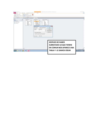 DESPUES DE HABER
SUBRAYADO LO QUE TIENEN
EN COMUN NOS APARECE UNA
TABLA Y LE DAMOS CREAR
 