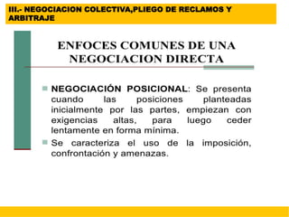 III.- NEGOCIACION COLECTIVA,PLIEGO DE RECLAMOS Y
ARBITRAJE
 