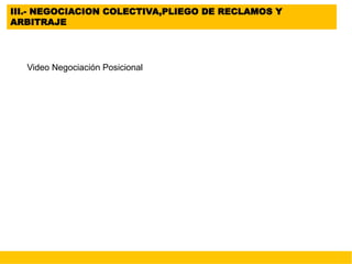 III.- NEGOCIACION COLECTIVA,PLIEGO DE RECLAMOS Y
ARBITRAJE
Video Negociación Posicional
 