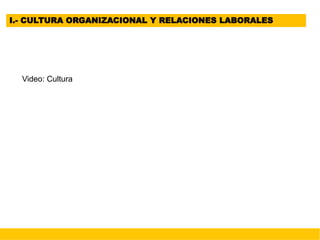 I.- CULTURA ORGANIZACIONAL Y RELACIONES LABORALES
Video: Cultura
 