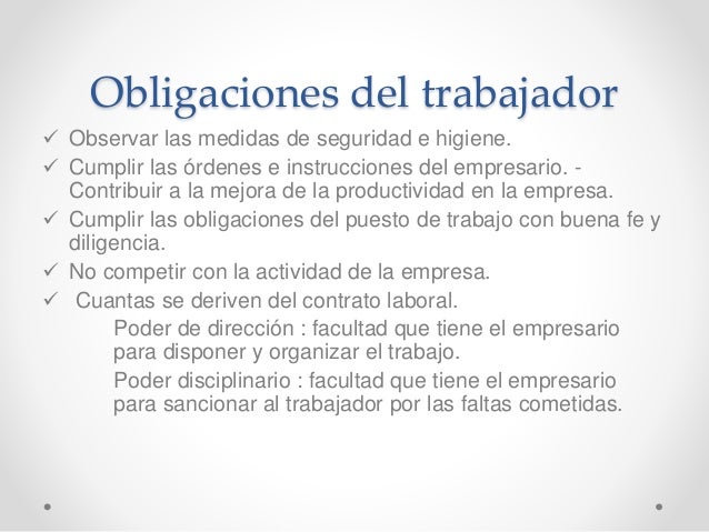 Resultado de imagen de obligaciones del trabajador en la relaciÃ³n laboral