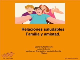 Cecilia Muñoz Navarro
Asistente Social
Magíster en Orientación y Mediación Familiar
CEALA
Relaciones saludables
Familia y amistad.
 