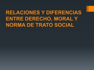 RELACIONES Y DIFERENCIAS ENTRE DERECHO, MORAL Y NORMA DE TRATO SOCIAL  
