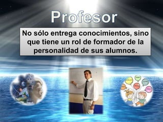 No sólo entrega conocimientos, sino
 que tiene un rol de formador de la
   personalidad de sus alumnos.
 