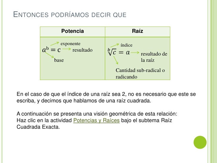 Relacion potencia raíz logaritmo