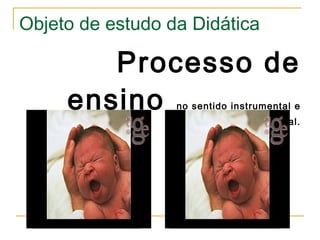 Objeto de estudo da Didática

Processo de
ensino

no sentido instrumental e
fundamental.

 