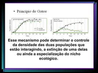 Esse mecanismo pode determinar o controle da densidade das duas populações que estão interagindo, a extinção de uma delas ou ainda a especialização do nicho ecológico. 