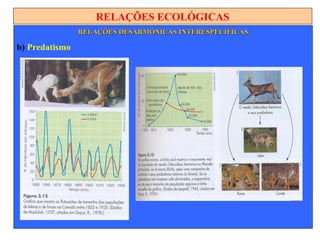 RELAÇÕES ECOLÓGICAS
RELAÇÕES DESARMÔNICAS INTERESPECÍFICASRELAÇÕES DESARMÔNICAS INTERESPECÍFICAS
b) Predatismo
 
