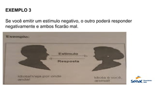 EXEMPLO 3
Se você emitir um estímulo negativo, o outro poderá responder
negativamente e ambos ficarão mal.
 