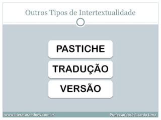 Outros Tipos de Intertextualidade
www.literaturaeshow.com.brwww.literaturaeshow.com.br Professor José Ricardo LimaProfessor José Ricardo Lima
 