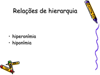 Relações de hierarquia hiperonímia hiponímia 