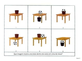 Que imagem mostra uma bola dentro do cesto em cima da mesa?  