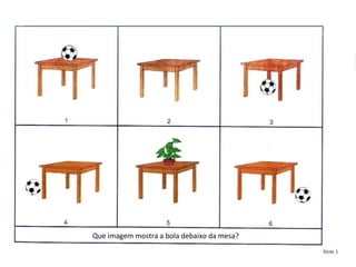 Que imagem mostra a bola debaixo da mesa?  