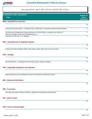 Relais - ILL Reports