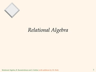 Relational Algebra, R. Ramakrishnan and J. Gehrke (with additions by Ch. Eick) 1
Relational Algebra
 