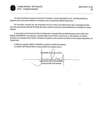 Cartório Eleitoral de Acopiara: Relação mesários (Acopiara e Catarina)