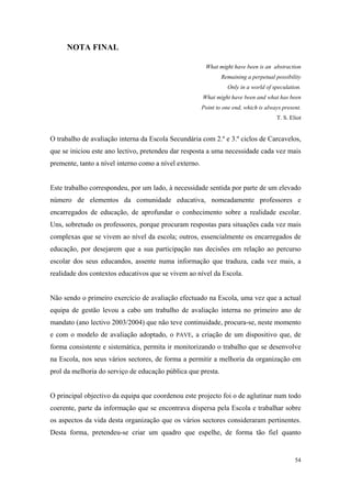 relatório de autoavaliação de escola - 2008