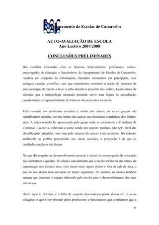 relatório de autoavaliação de escola - 2008