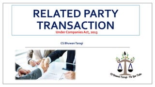 RELATED PARTY
TRANSACTION
Under Companies Act, 2013
CS BhuwanTaragi
 