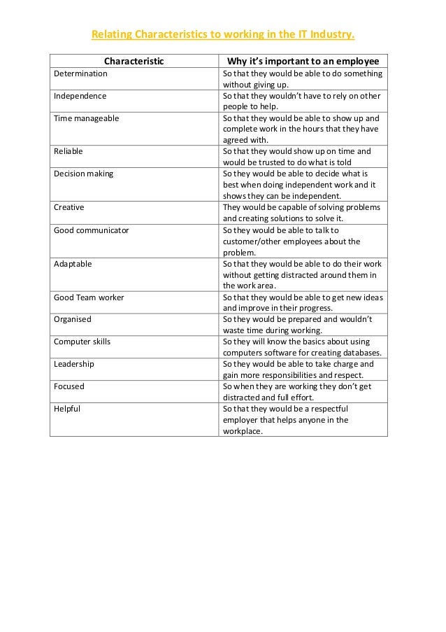 relating characteristics to working in the it industry characteristics of a good worker