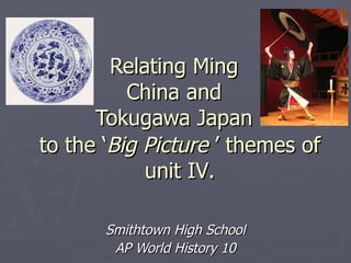 Relating Ming China and Tokugawa Japan Smithtown High School AP World History 10 to the ‘ Big Picture  ’ themes of unit IV. 