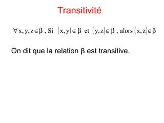 Transitivité  On dit que la relation  β  est transitive.  