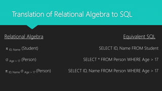 A simple presentation on Relational Algebra | PPTX