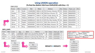 Using UNION operation
10/09/2024
Christalin Nelson | Systems | SoCS
(To find the distinct SSN from EMPLOYEE with Dno = 5)
RESULT1 U RESULT2
DEP5_EMPS
24 of 67
 