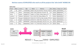 10/09/2024
Christalin Nelson | Systems | SoCS
Retrieve names of EMPLOYEES who work on all the projects that ‘John Smith’ WORKS ON
Result
50 of 67
 