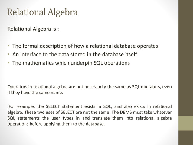 Relational algebra calculus | PPT