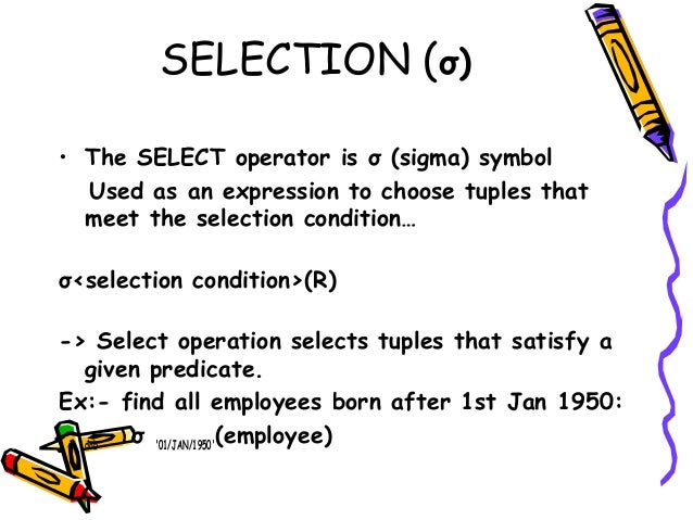 Relational algebra in dbms