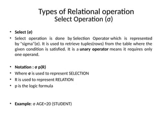 Relational Algebra in DBMS power ppoint pesenetation | PPTX