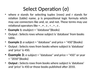Relational Algebra in DBMS power ppoint pesenetation | PPTX