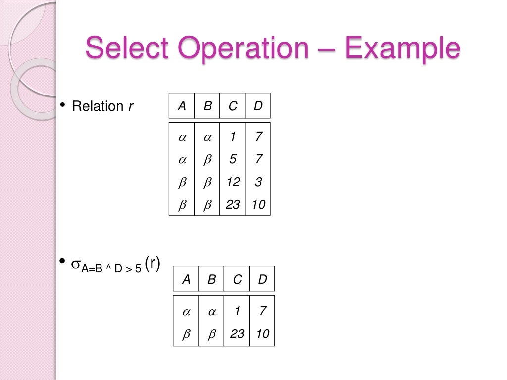 Relational algebra operations